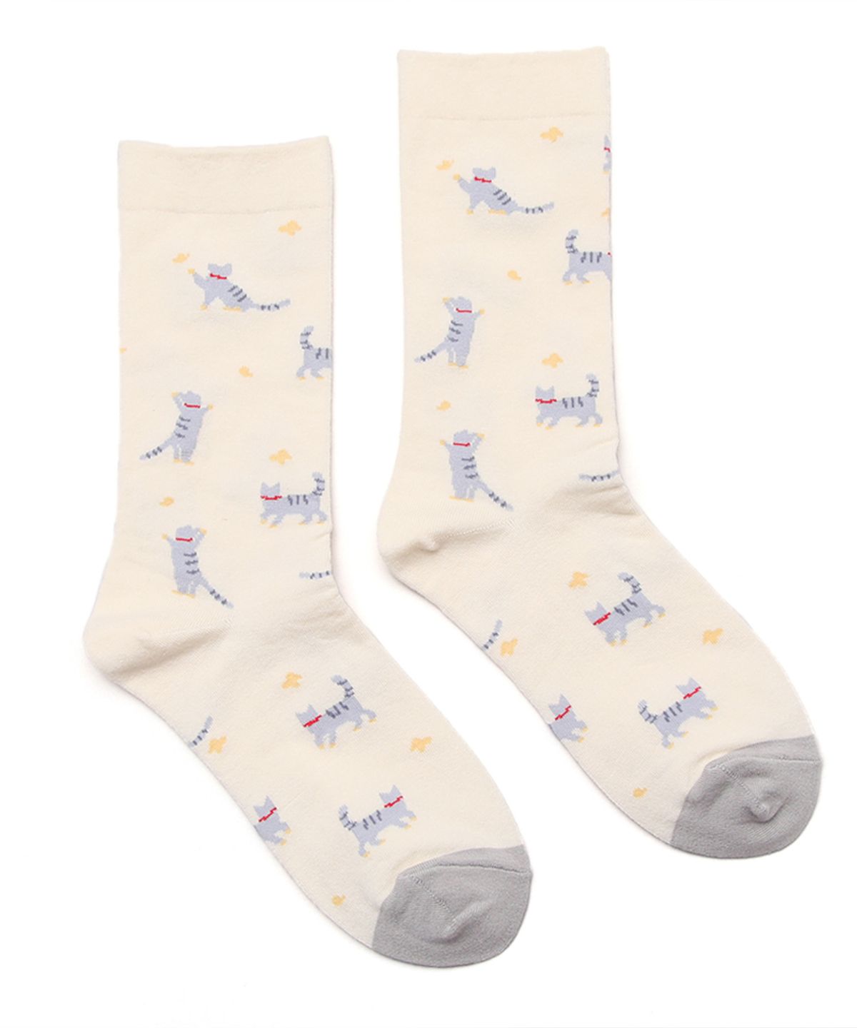 삭스타즈(SOCKSTAZ) GCT025 남녀공용 애니멀패턴 면양말 Cat and Butterfly: Ivory