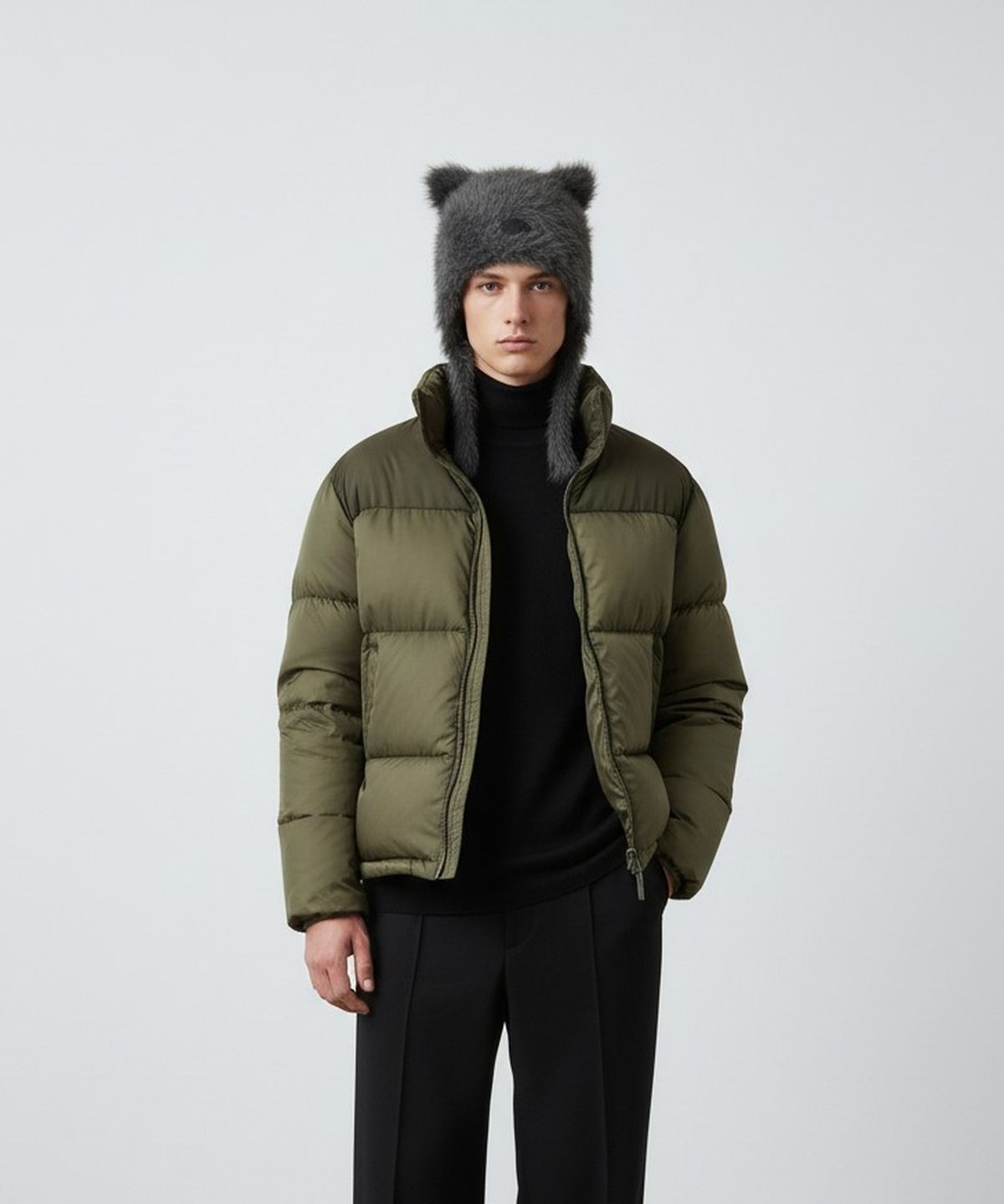 유니버셜 케미스트리(UNIVERSAL CHEMISTRY) Cat Gray Fur Earflap Cap 귀달이모자