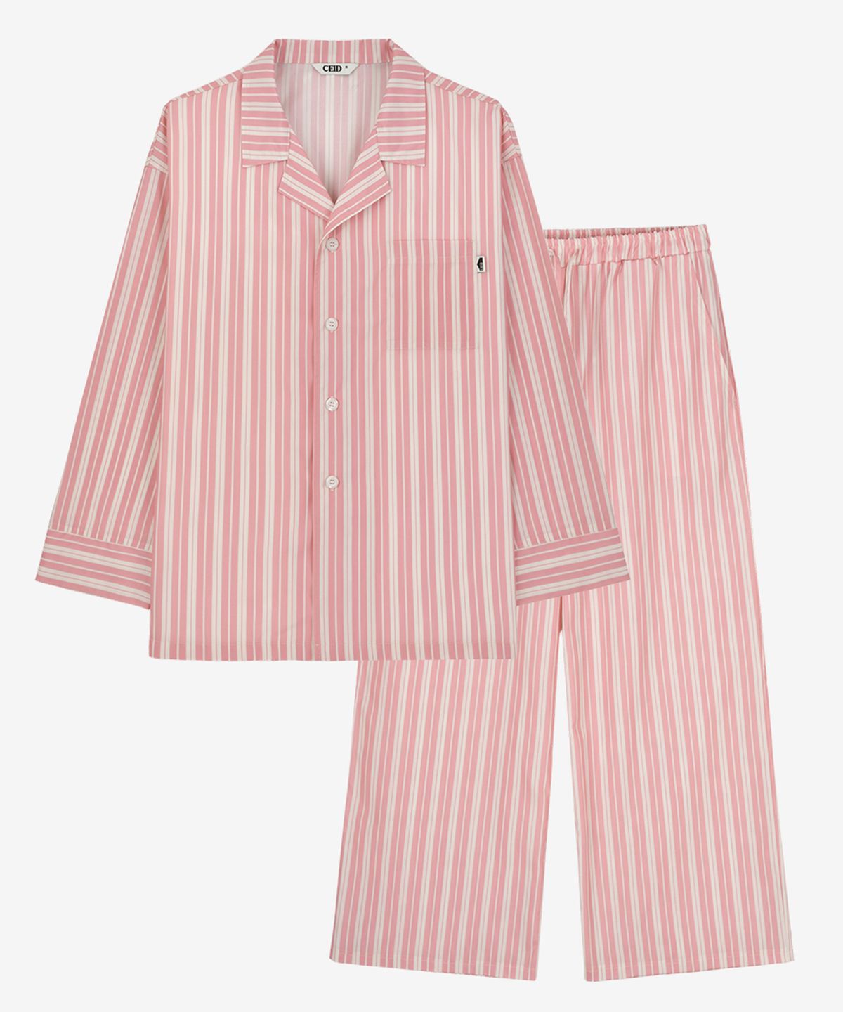 세이드(CEID) [uni] 스트라이프 캐빈 오버핏 긴팔 파자마 셋업 - 인디 핑크