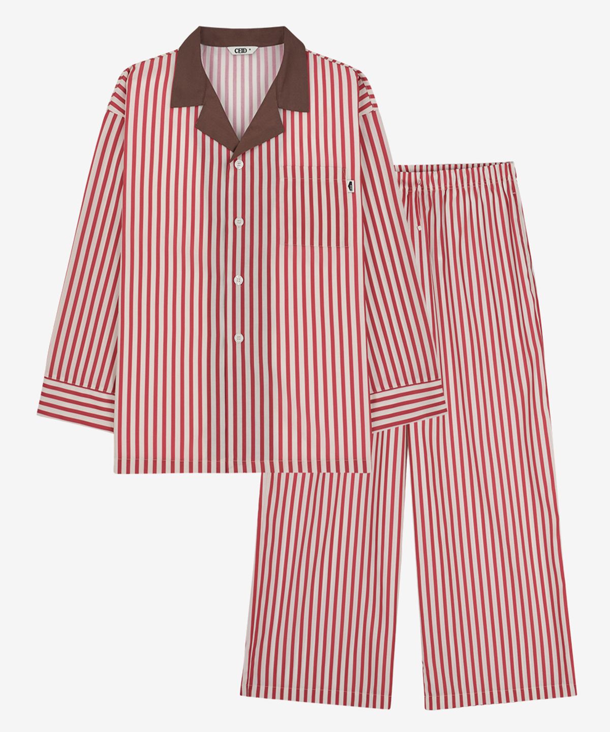 세이드(CEID) [uni] 카라 캐빈 오버핏 긴팔 파자마 셋업 - 와인