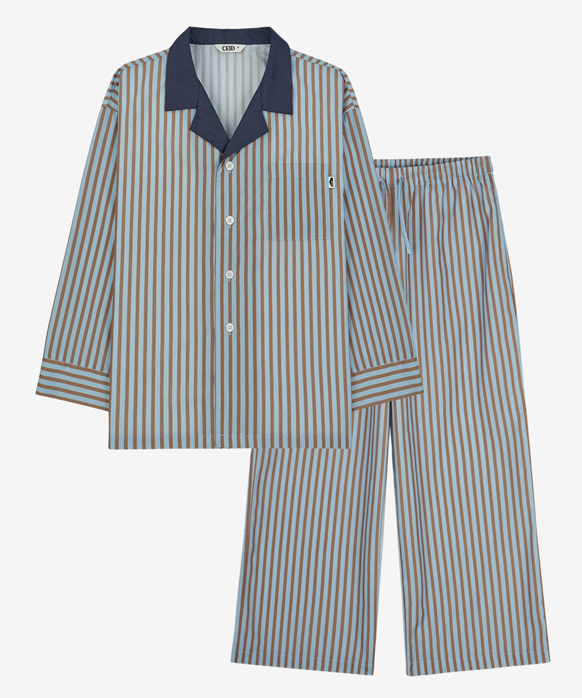 세이드(CEID) [uni] 카라 캐빈 오버핏 긴팔 파자마 셋업 - 스카이 블루