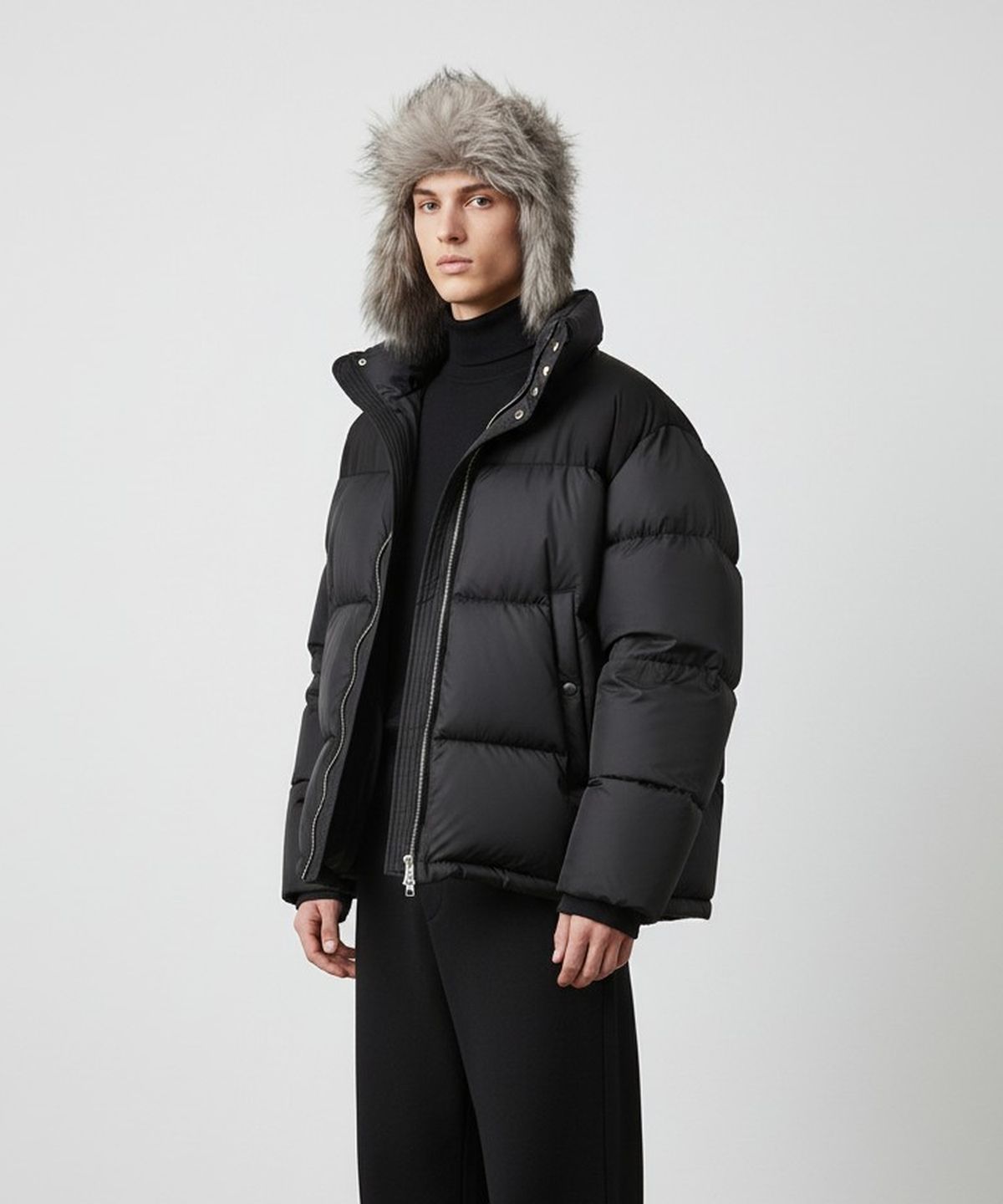 유니버셜 케미스트리(UNIVERSAL CHEMISTRY) Two Tone Fur Gray Aviator Hat 귀달이모자