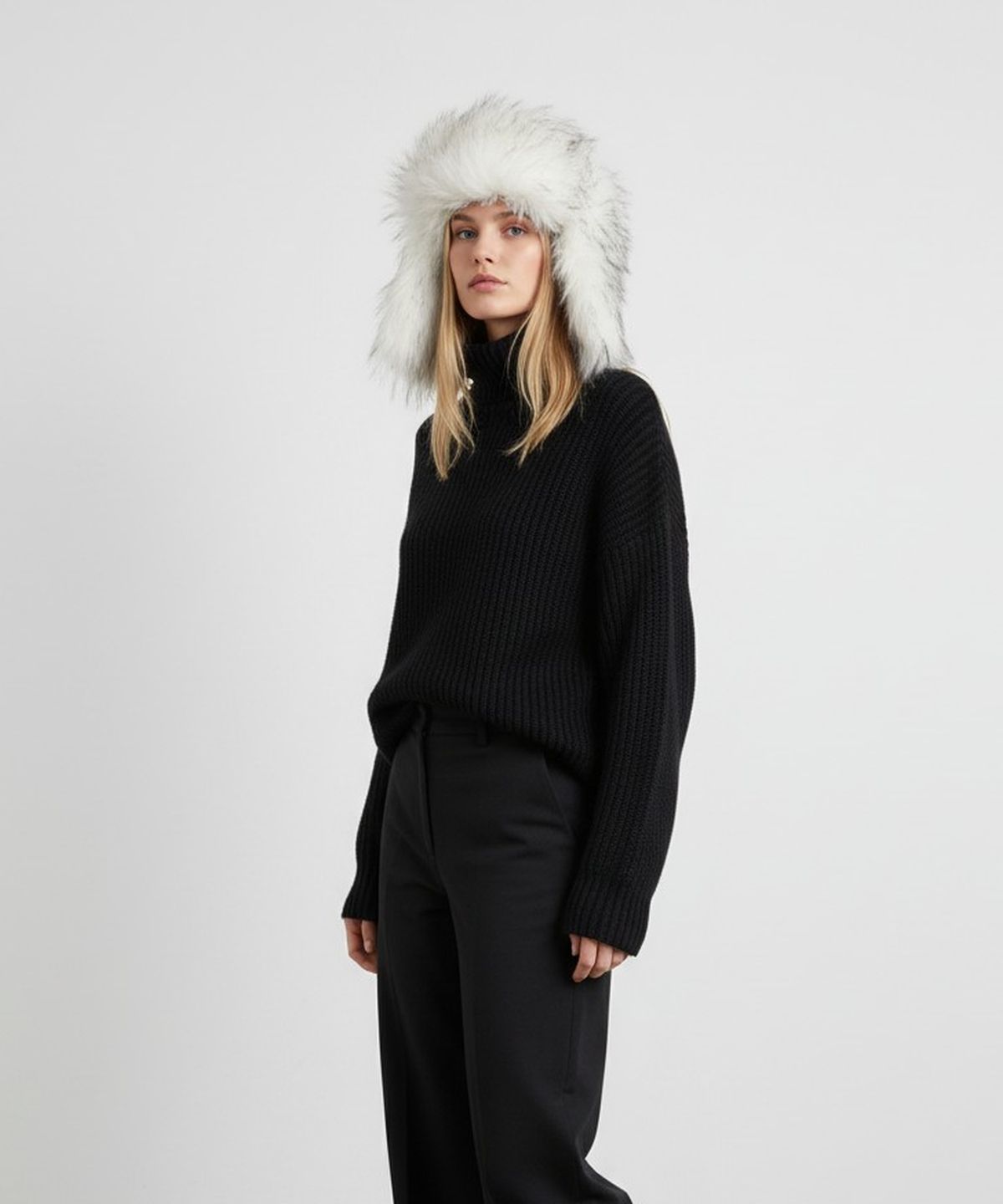 유니버셜 케미스트리(UNIVERSAL CHEMISTRY) Two Tone Fur White Aviator Hat 귀달이모자