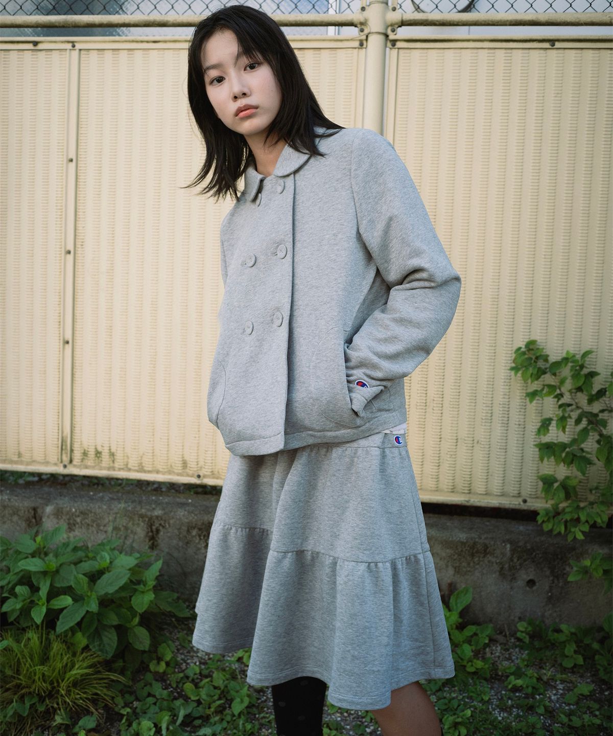 챔피온(CHAMPION) 챔피온 X 오헤시오 소프트 티어드 스커트 Melange Gray