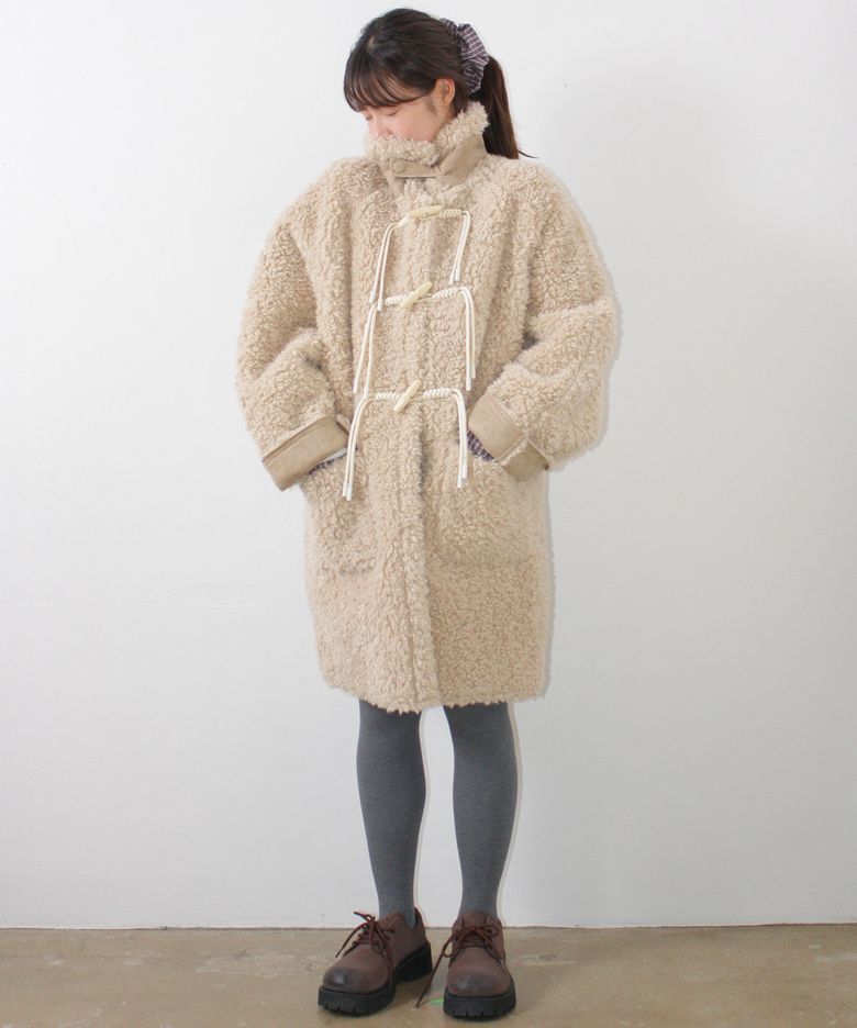 HIGH NECK TOGGLE HALF COAT BEIGE