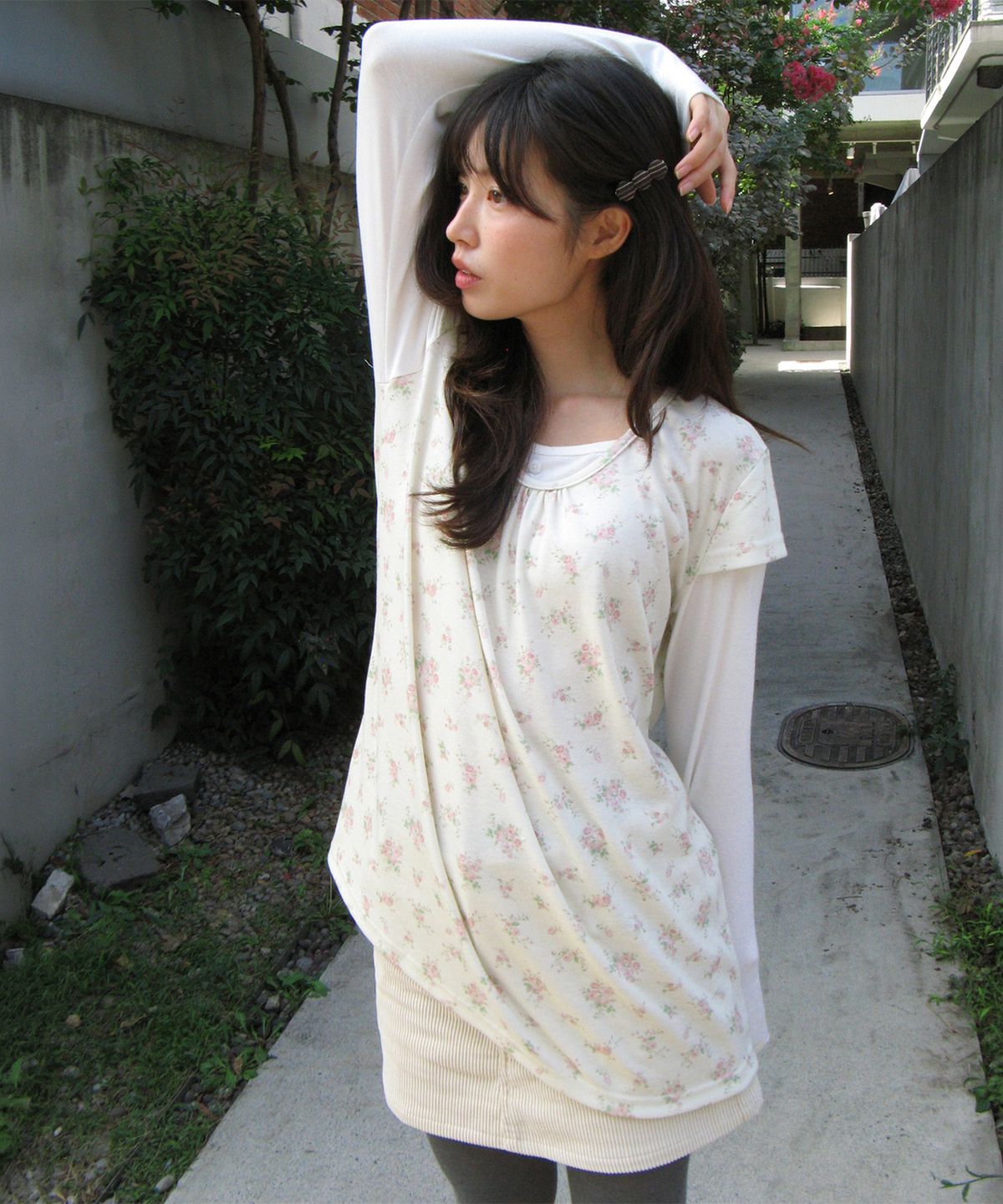 론론(RONRON) FLORAL LAYERED LONG SLEEVE CREAM