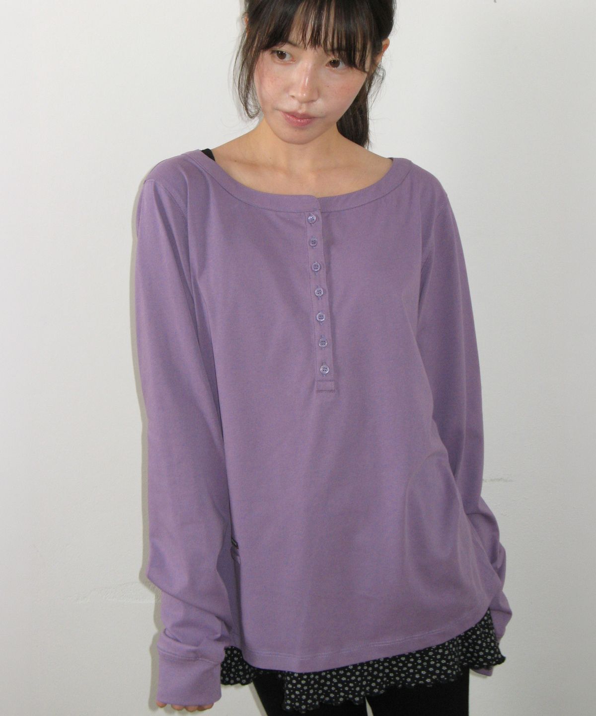 론론(RONRON) HENLEY NECK OVER FIT LONG SLEEVE PURPLE