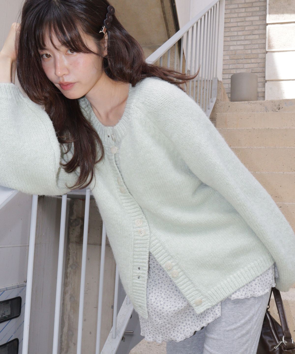 론론(RONRON) DOUBLE BUTTON CARDIGAN MINT