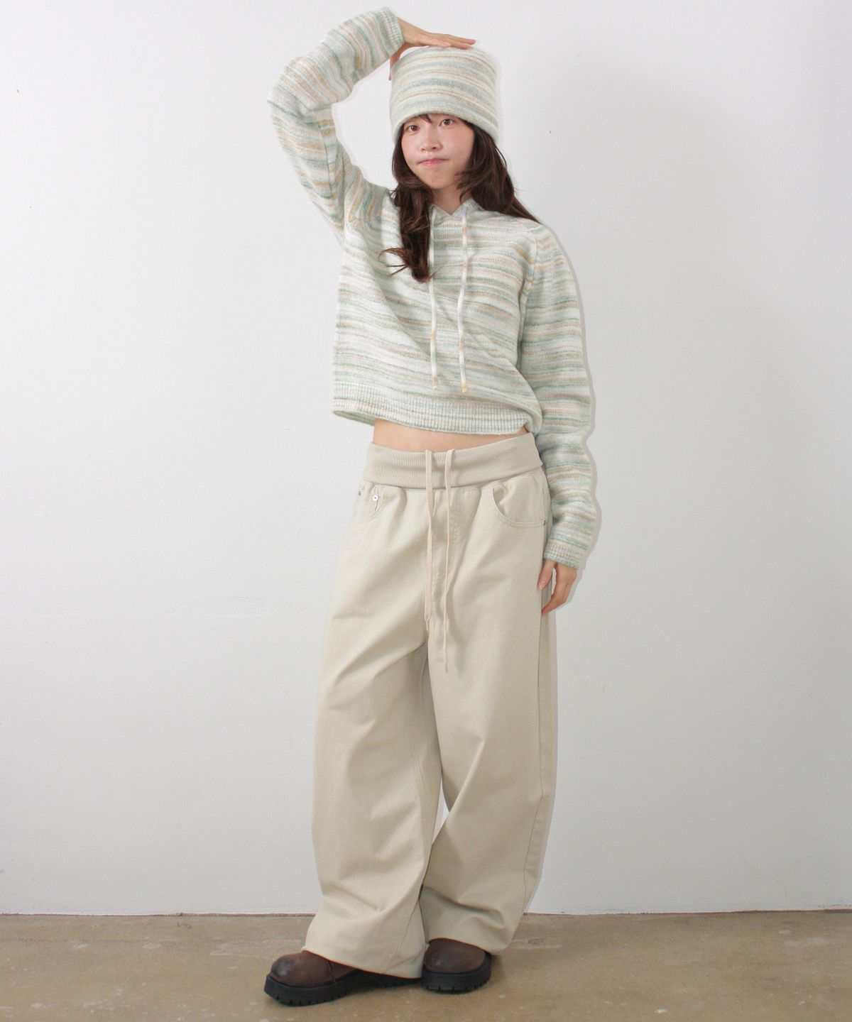 론론(RONRON) SOFT STRIPE HOOD KNIT GREEN