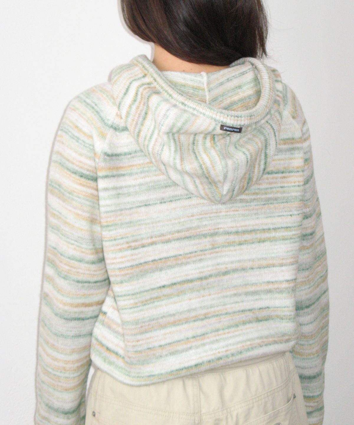 론론(RONRON) SOFT STRIPE HOOD KNIT GREEN