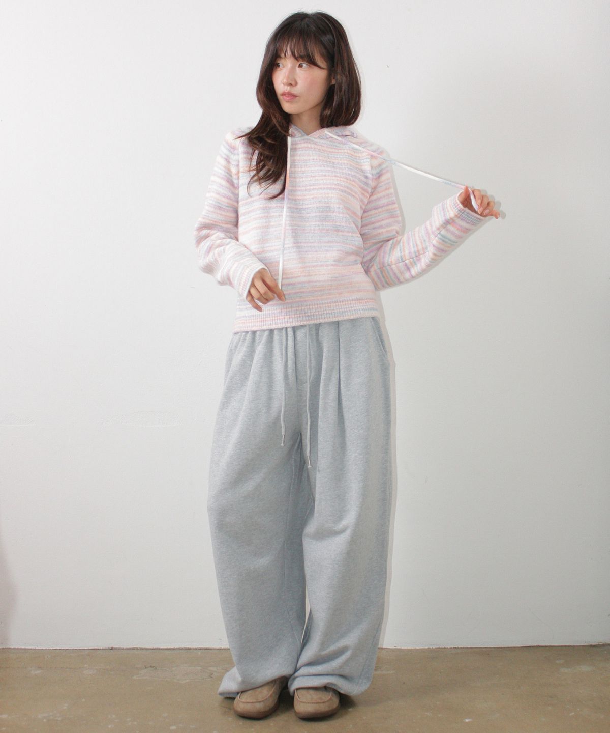 론론(RONRON) SOFT STRIPE HOOD KNIT PURPLE
