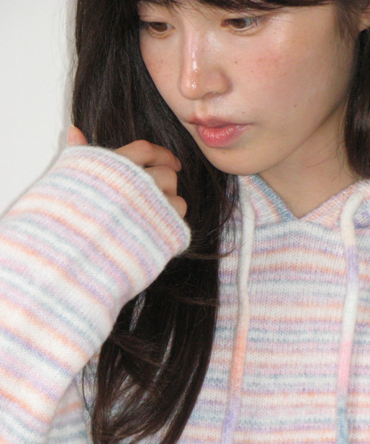 론론(RONRON) SOFT STRIPE HOOD KNIT PURPLE