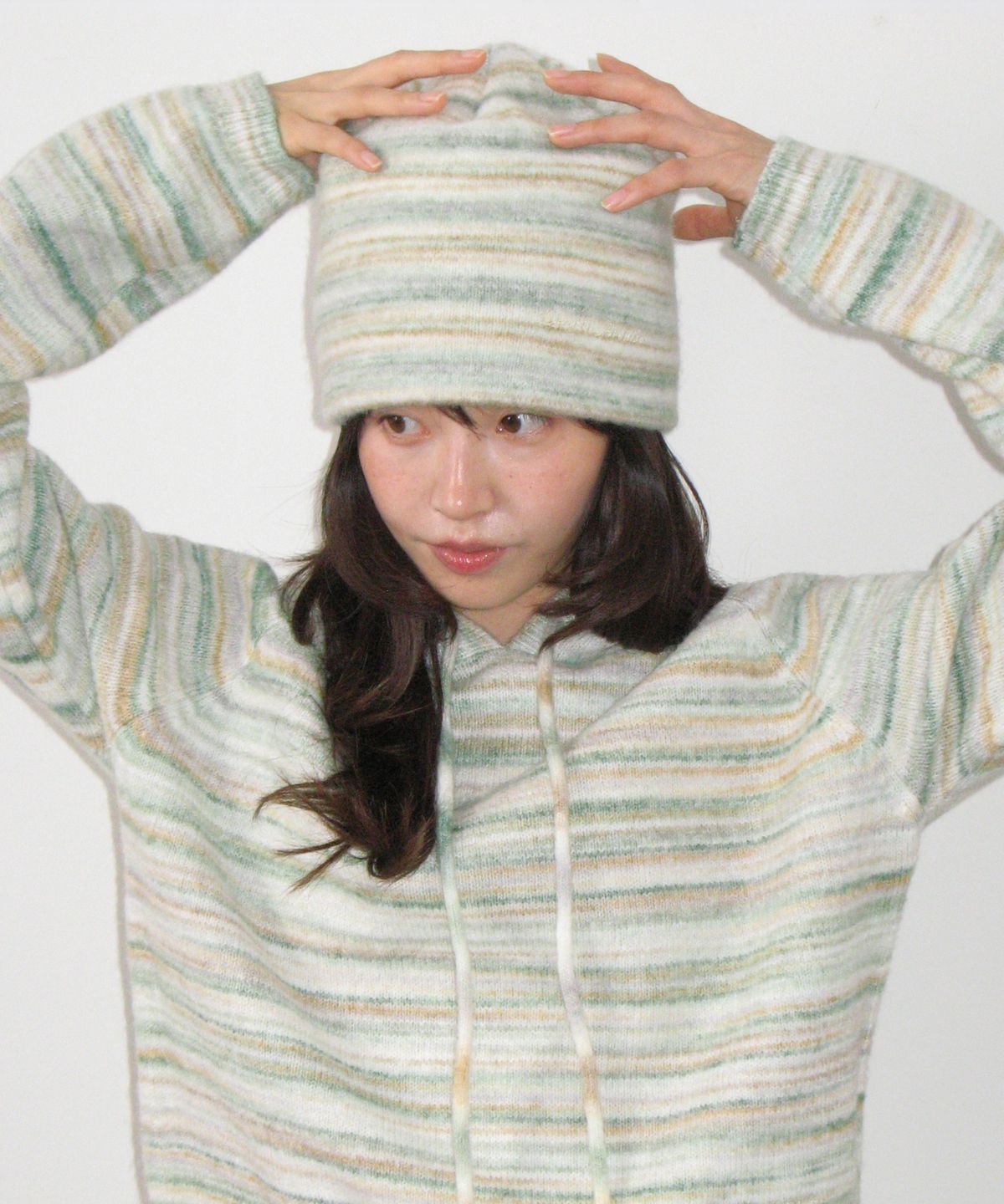 론론(RONRON) SOFT STRIPE KNIT BEANIE GREEN