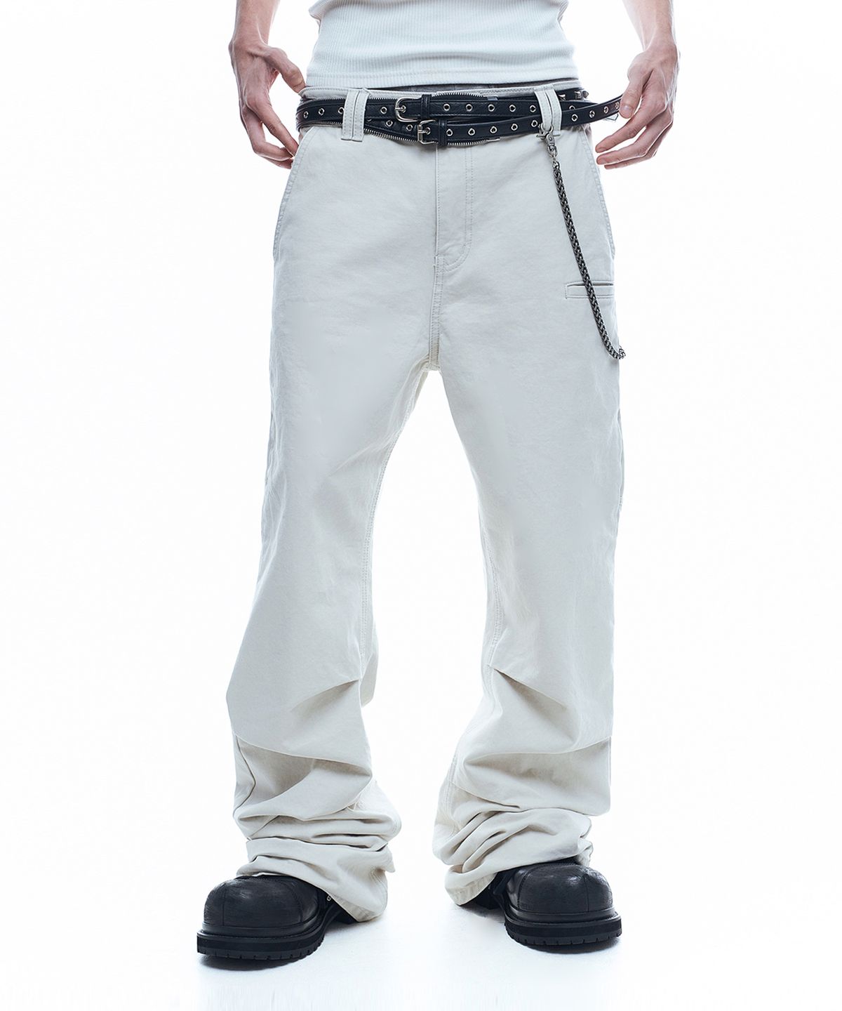 Washed Multi-Pocket Semi-Flare Pants - Light Gray