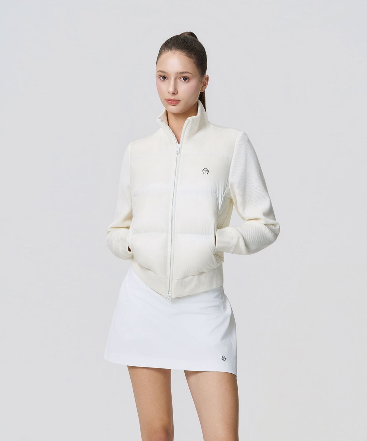 세르지오 타키니(SERGIO TACCHINI) W 스웨터 하이브리드 크롭 다운 (Ivory)