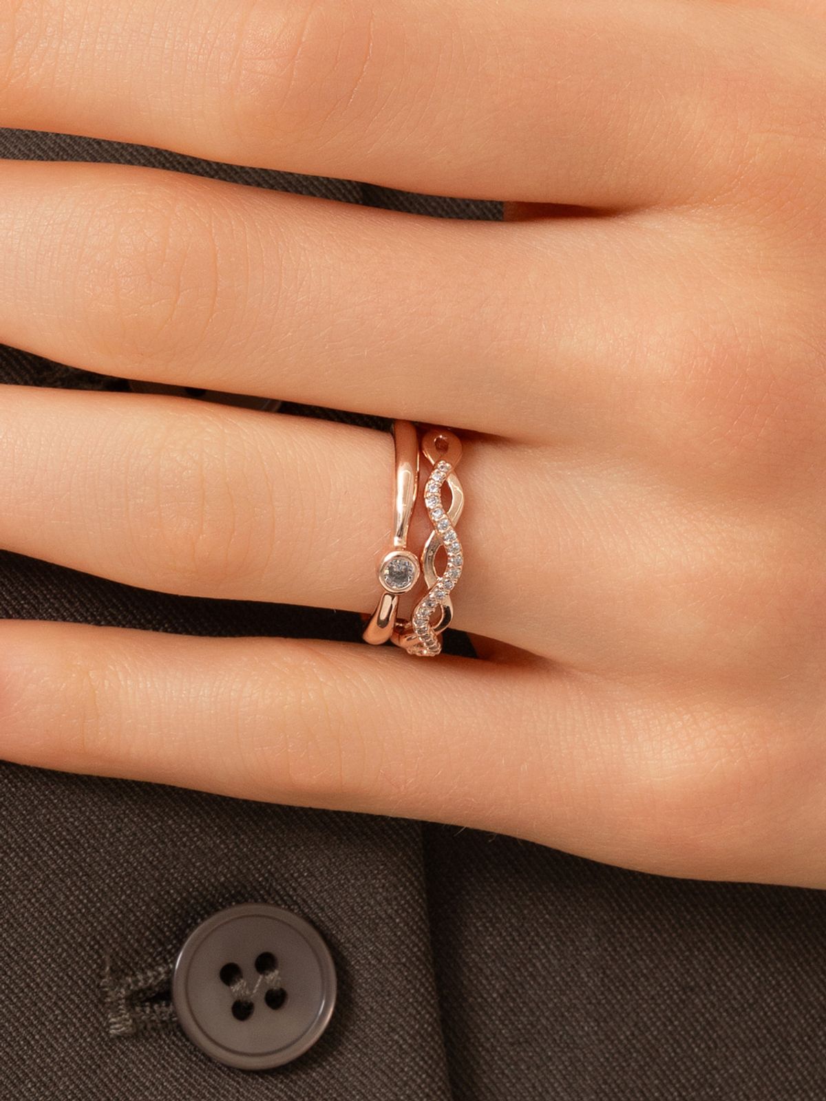 엘르주얼리(ELLEJEWELRY) 인피니티 웨이브 레이어드 링 2종 세트 ELBRWR151 (14K Gold Plated)