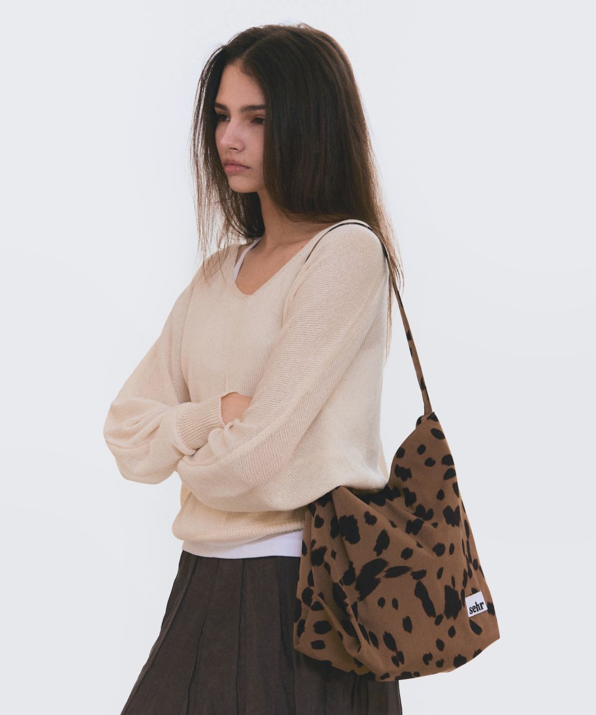 세르(SEHR) Leopard Spot Medium Bucket Bag (Mocha)