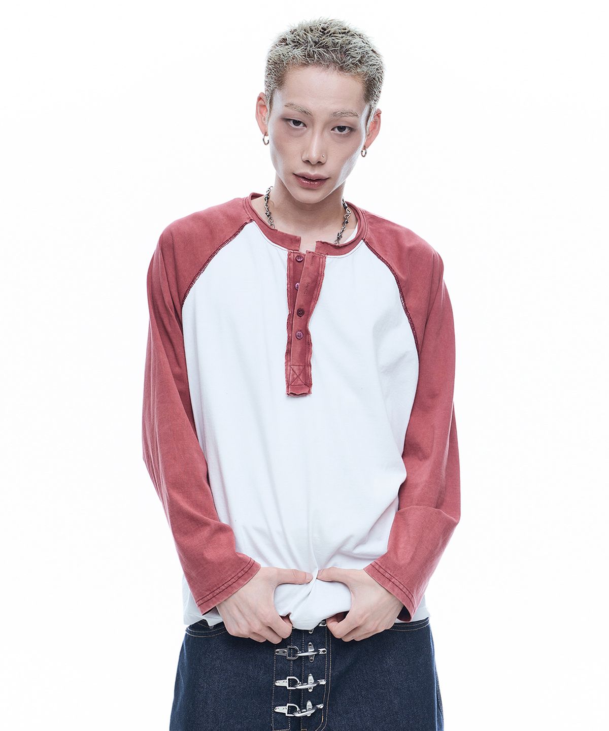 Deep Hen Neck Raglan Long Sleeve - White