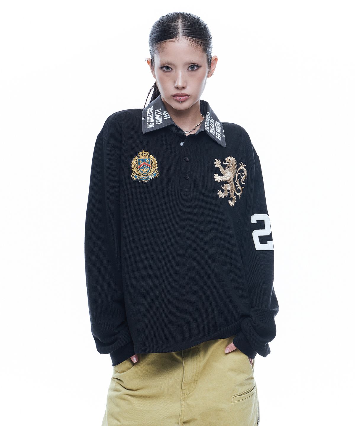Heraldic Emblem Collar Long Sleeve - Black
