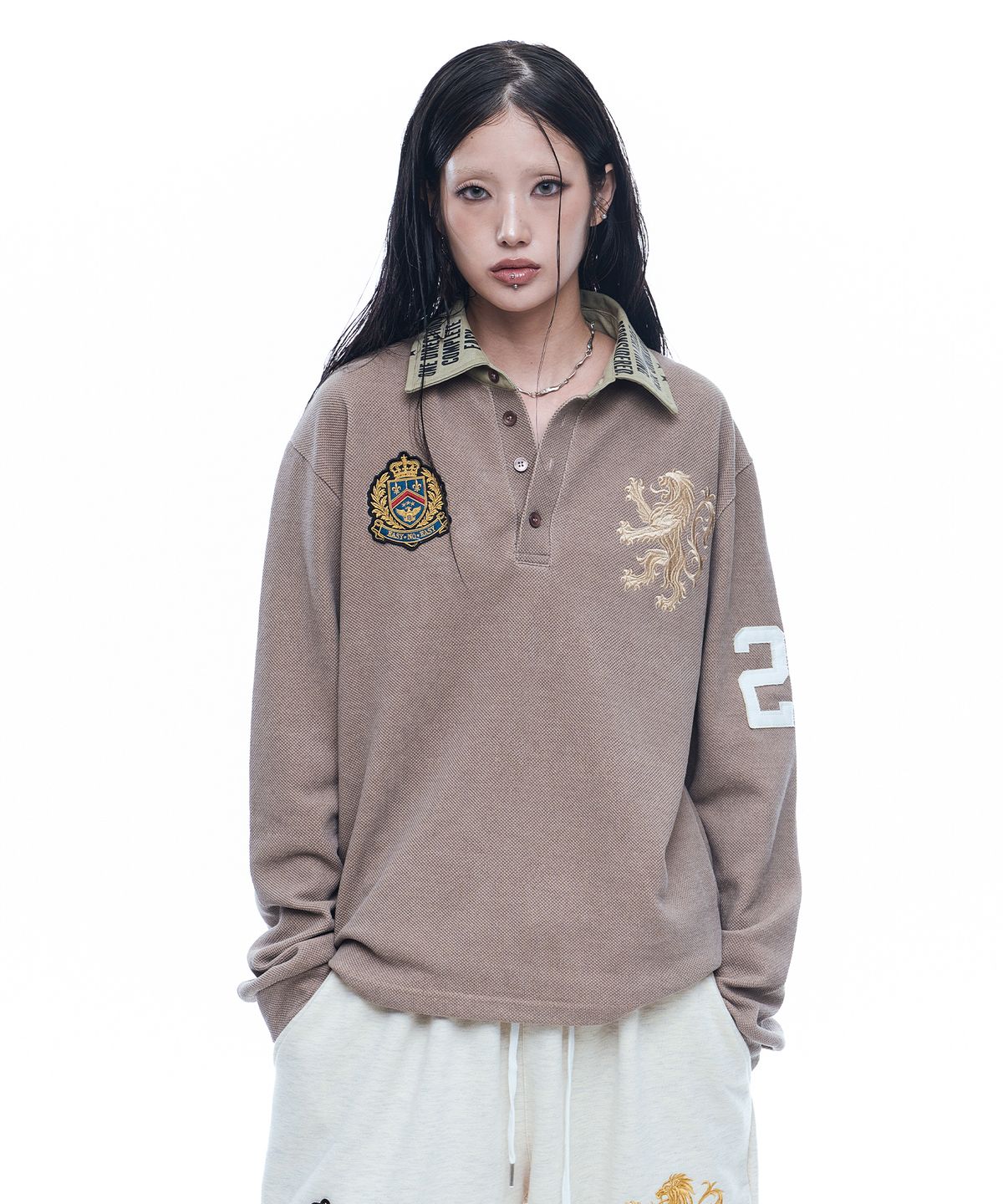 Heraldic Emblem Collar Long Sleeve - Beige