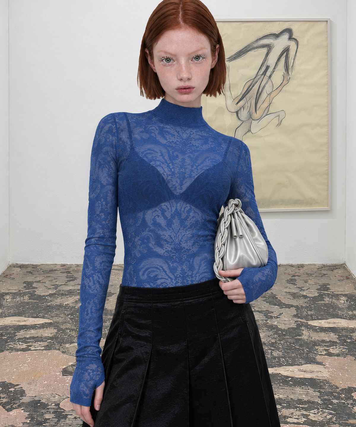 비건타이거(VEGAN TIGER) PAISLEY MOCKNECK TOP_BLUE