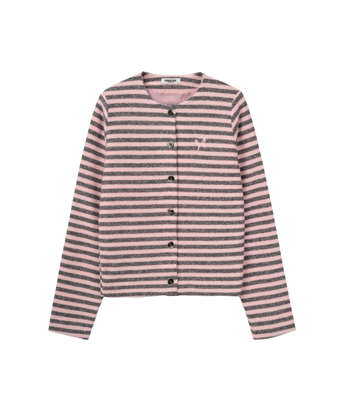 구월십일(GUWOLSIBIL) Stripe Granny Cardigan Pink+Black