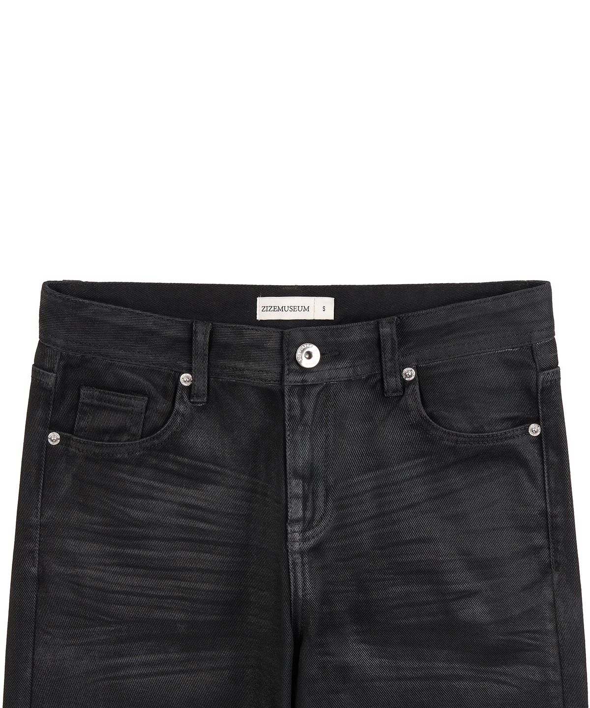 지제뮤지엄(ZIZEMUSEUM) EMBOSSED COATING BOOTCUT PANTS (BLACK)