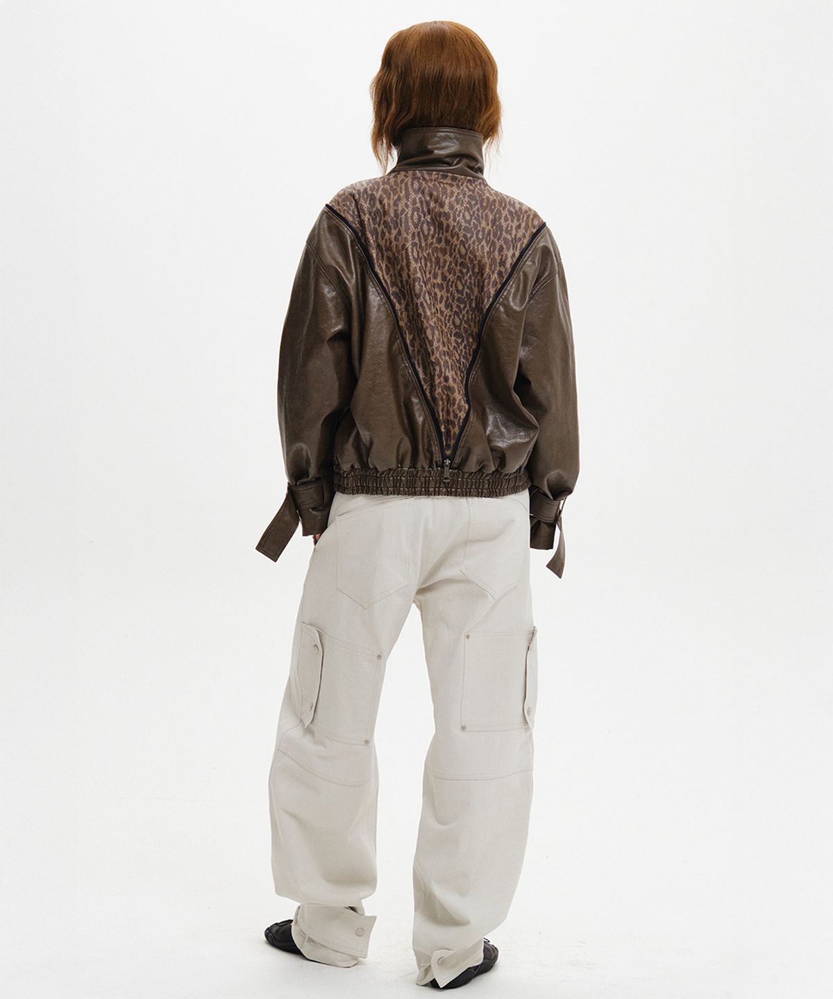 소르비(SORBEE) BACK ZIP LEOPARD LEATHER JACKET / BROWN