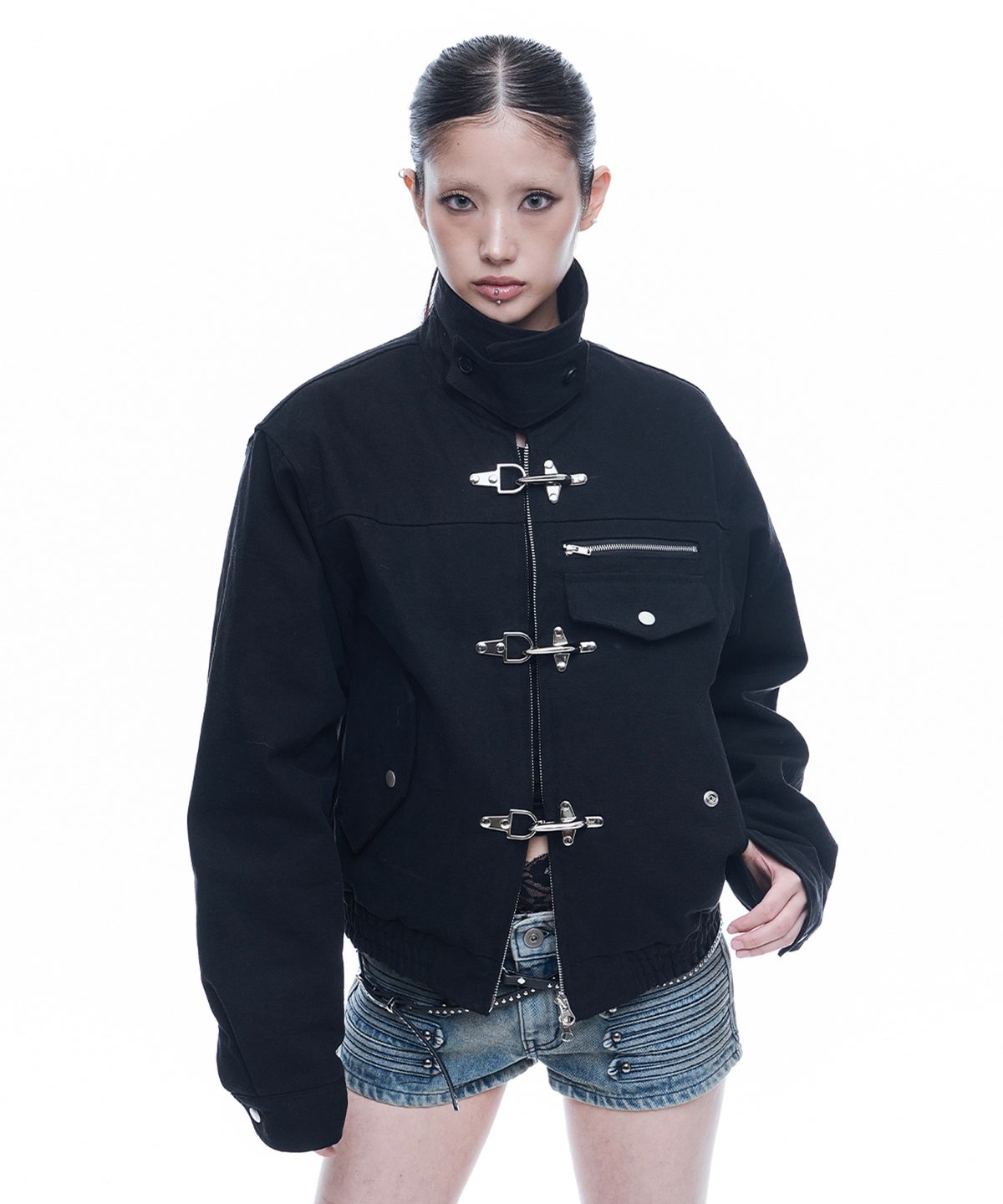 Fireman Buckle Crop Jacket - Black