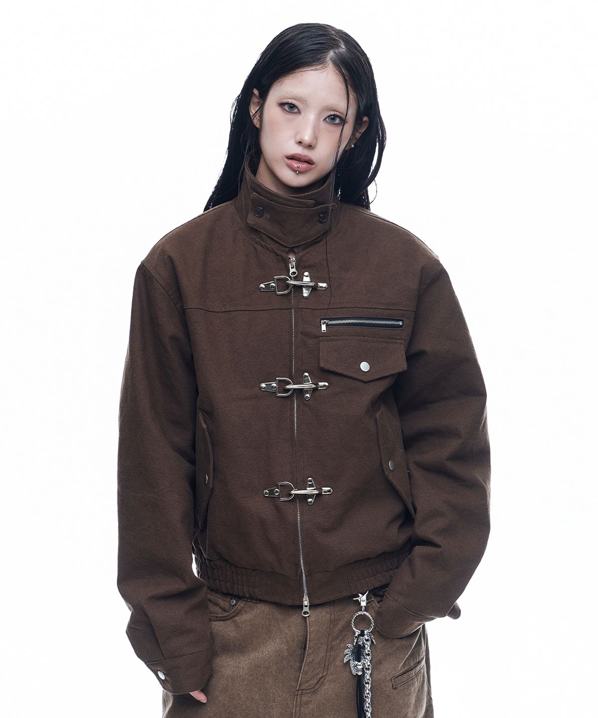 Fireman Buckle Crop Jacket - Brown