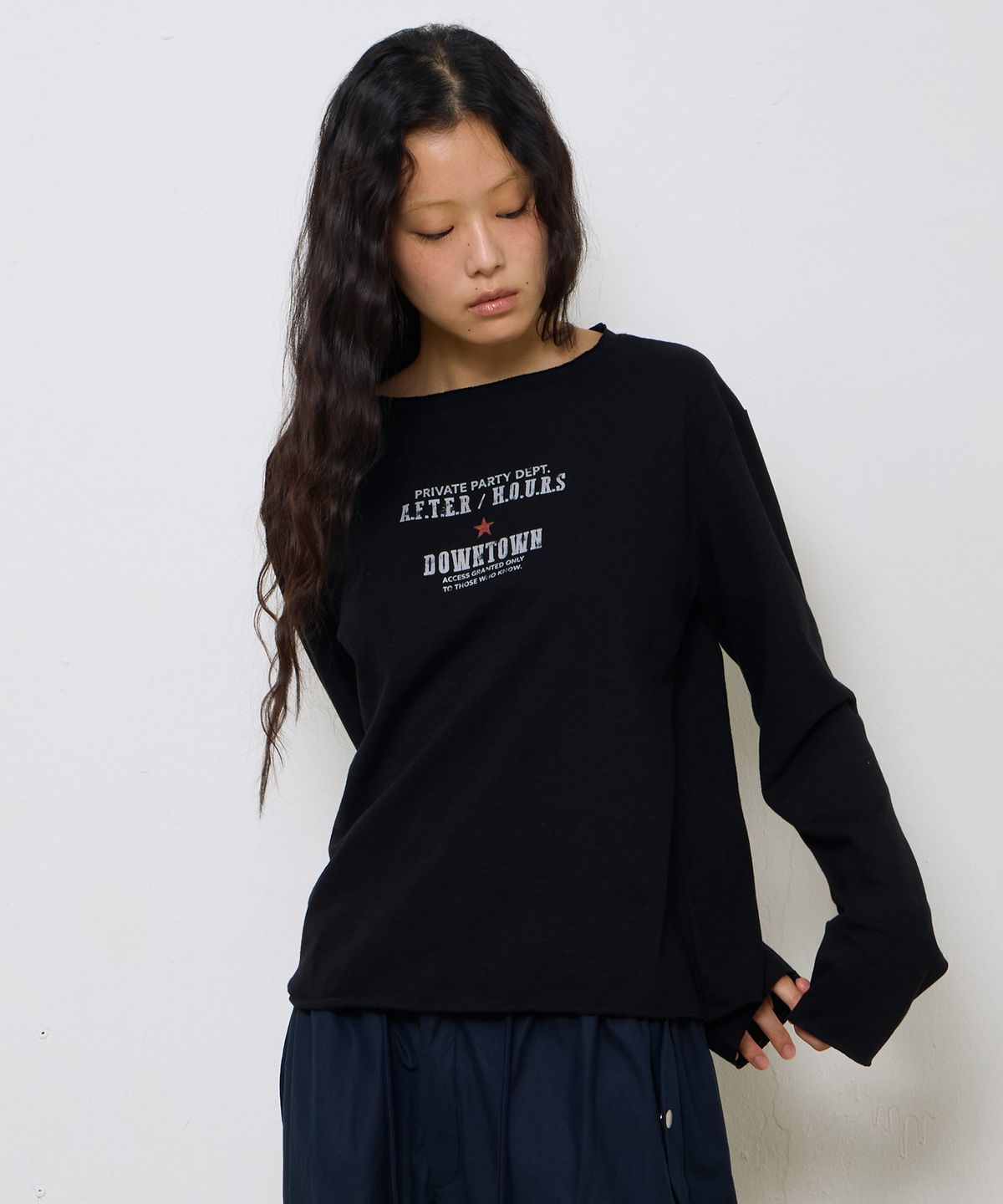 에키오(EKIO) 컷오프 다운타운 슬럽 롱슬리브 (Black)