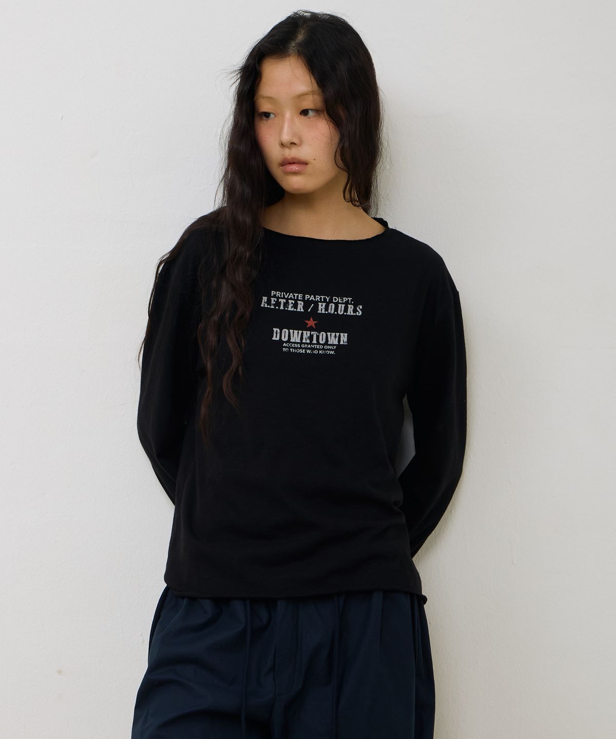 에키오(EKIO) 컷오프 다운타운 슬럽 롱슬리브 (Black)