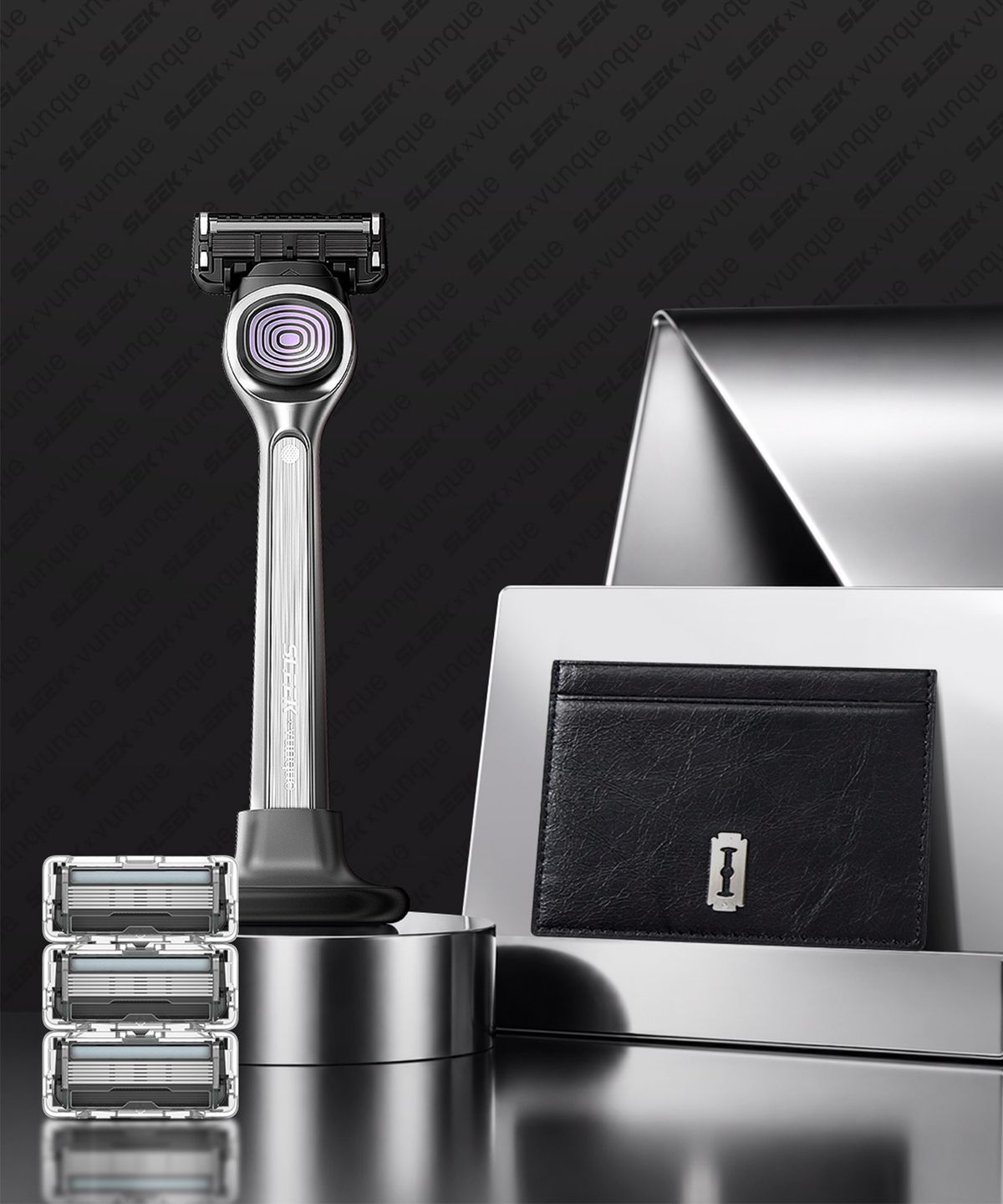 슬릭(SLEEK) 슬릭 X 분크 한정 콜라보 선물세트(면도기1+면도날 총4입+카드홀더+면도기스탠드)