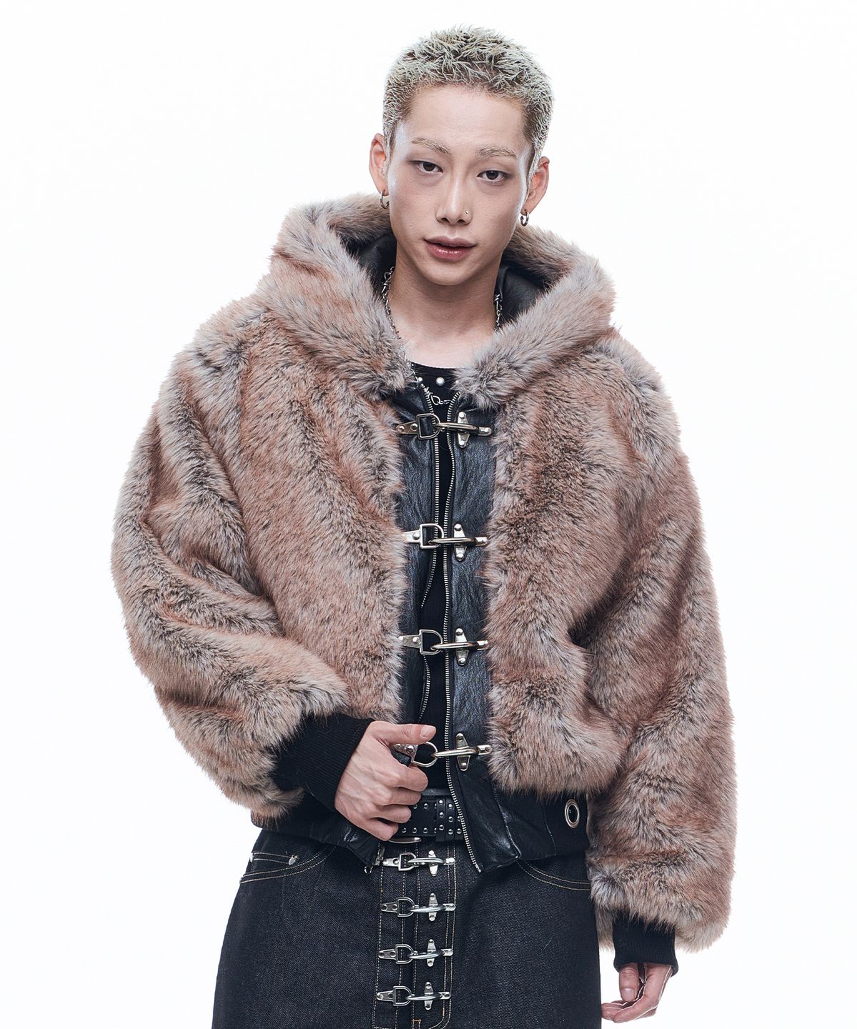 Leather Reversible Fur Crop Jacket - Black