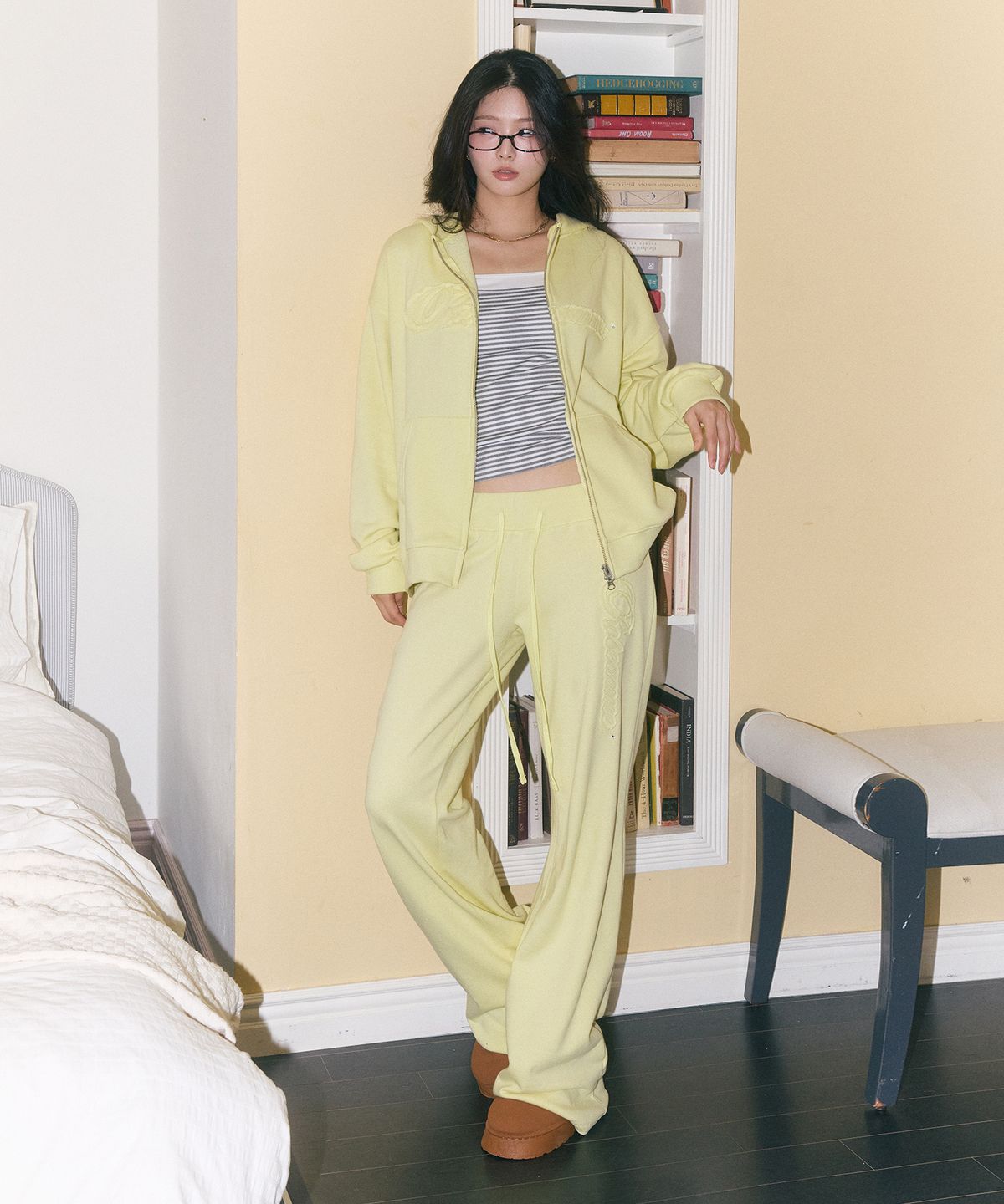 로잔느(ROSEANNE) Off-Duty Oversized Zip-Up Hoodie (Lemon Lime)