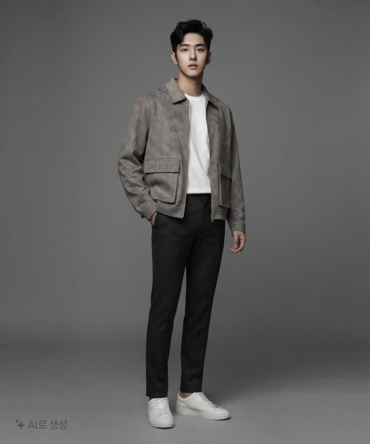 커스텀어클락(COSTUME O’CLOCK) 스웨이드 카고 포켓 크롭 블루종 자켓 XL
