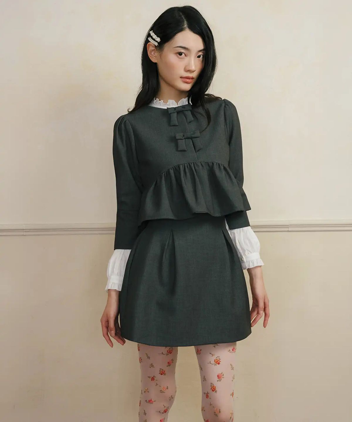 가니송(GANISONG) 브라이덜 오데뜨 페플럼 자켓_차콜