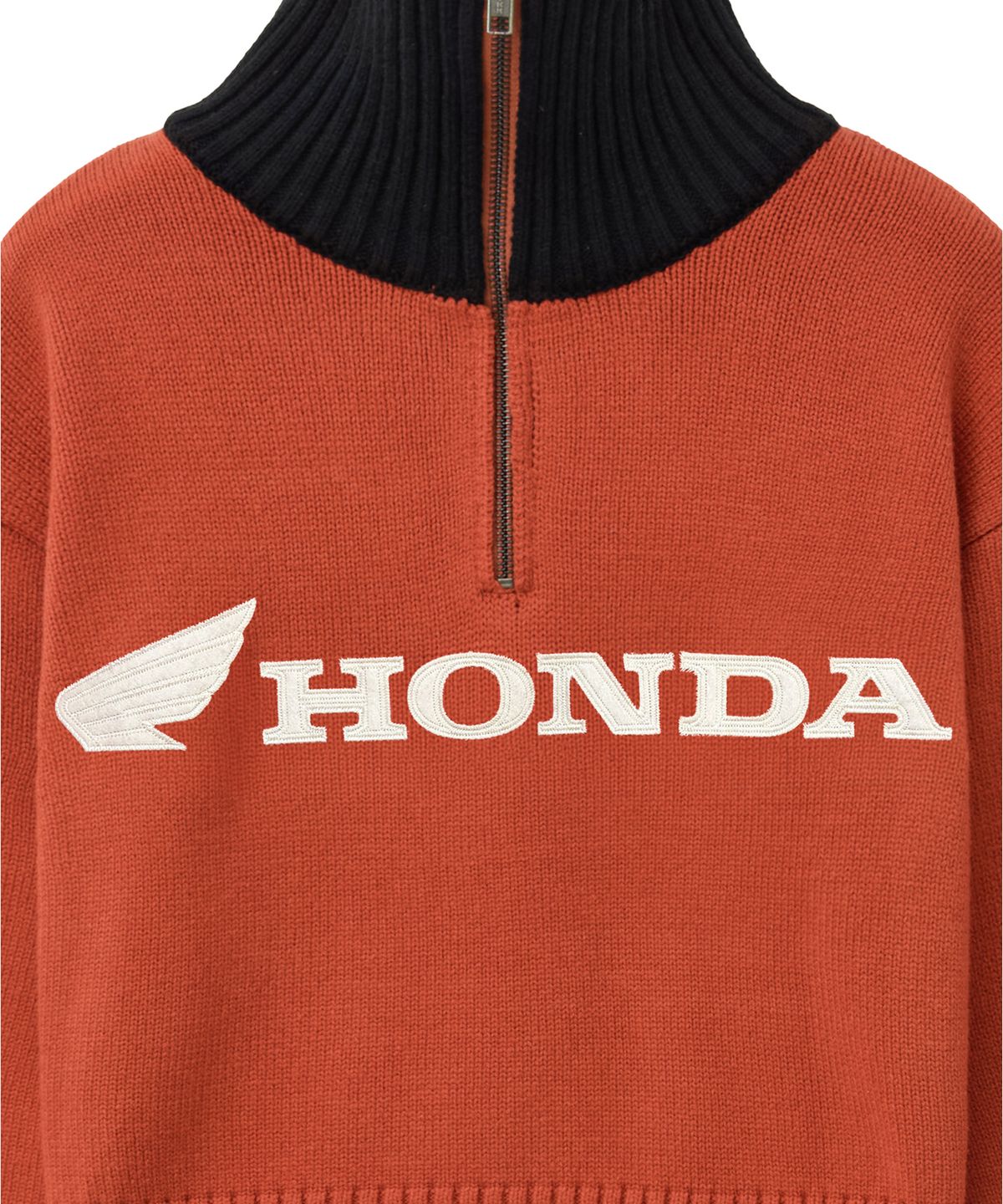핍스 모터사이클(PHYPS MOTORCYCLE) Women Motorsport Heritage Stripe Half Zip Knit Orange