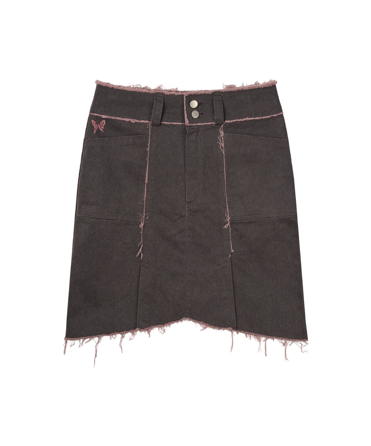 구월십일(GUWOLSIBIL) Raw edge Midi Skirt Washed Pink denim
