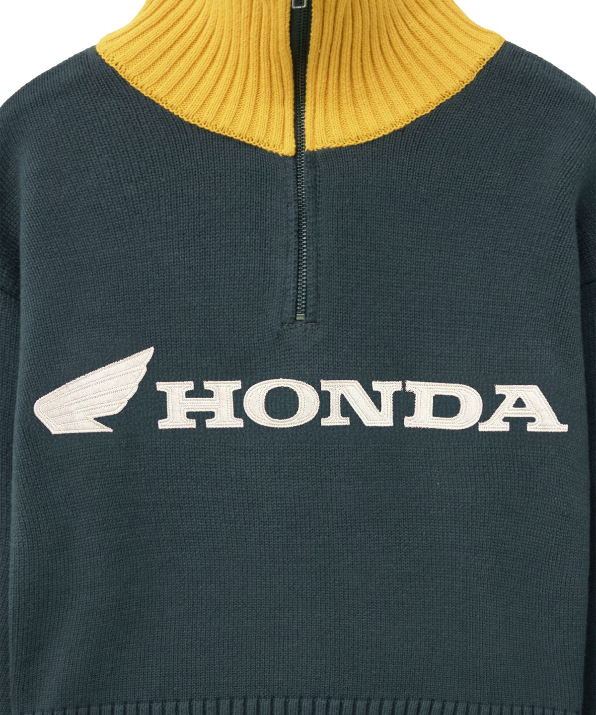 핍스 모터사이클(PHYPS MOTORCYCLE) Women Motorsport Heritage Stripe Half Zip Knit Dark Green