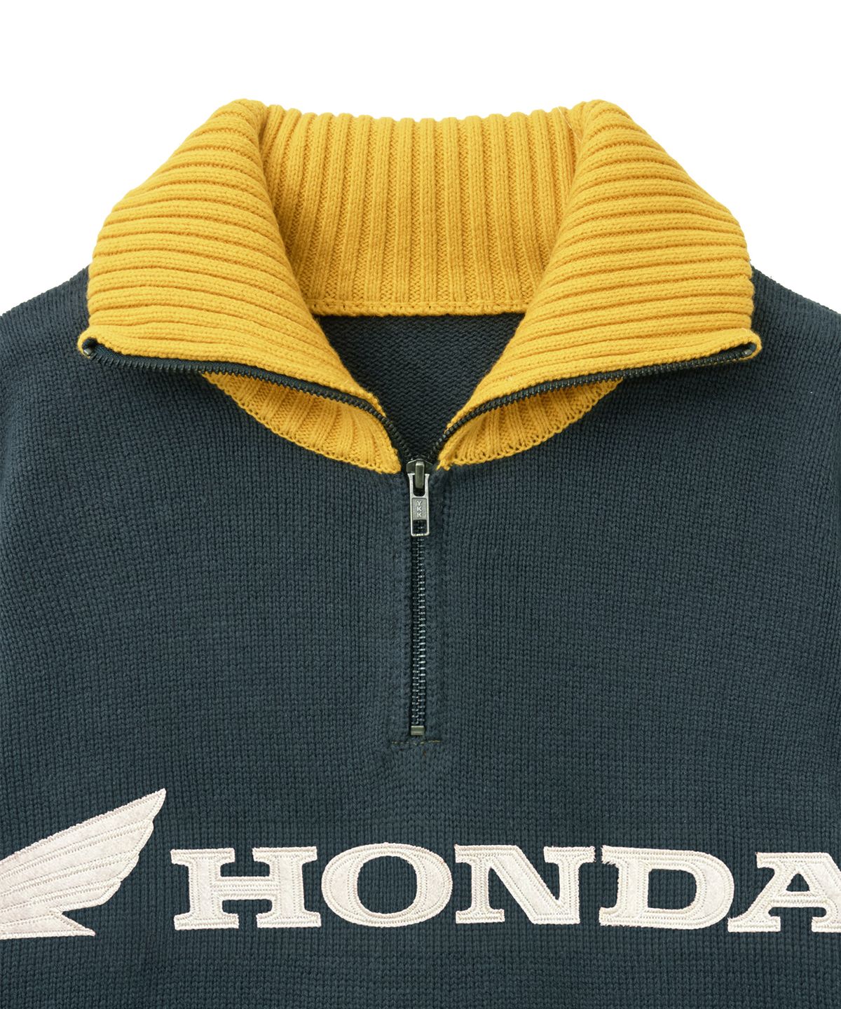 핍스 모터사이클(PHYPS MOTORCYCLE) Women Motorsport Heritage Stripe Half Zip Knit Dark Green