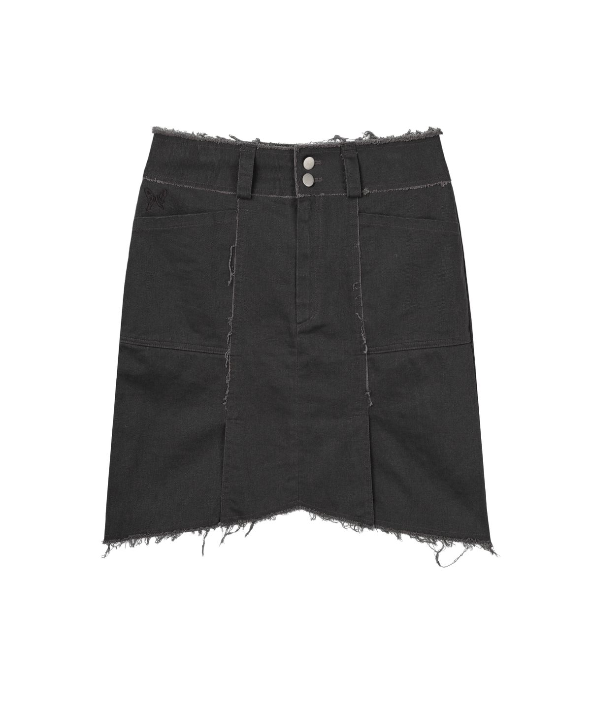 구월십일(GUWOLSIBIL) Raw edge Midi Skirt Washed Washed black denim