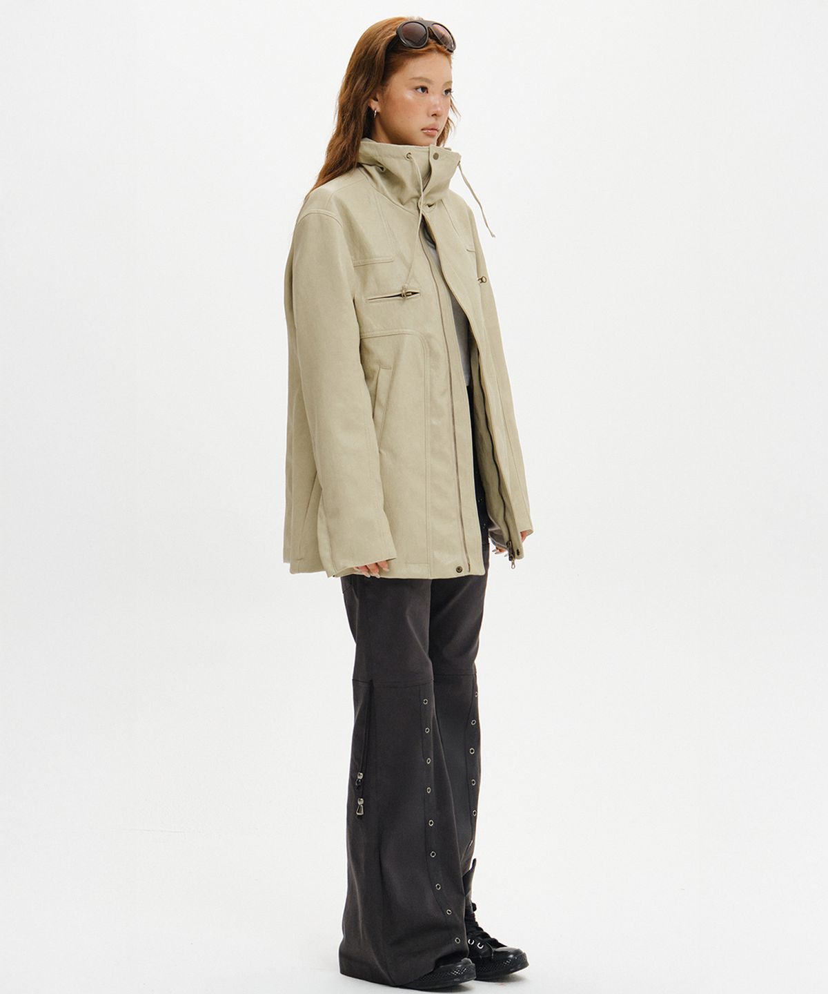 소르비(SORBEE) HIGH NECK STITCH LEATHER JACKET(FUR VEST SET) / BEIGE