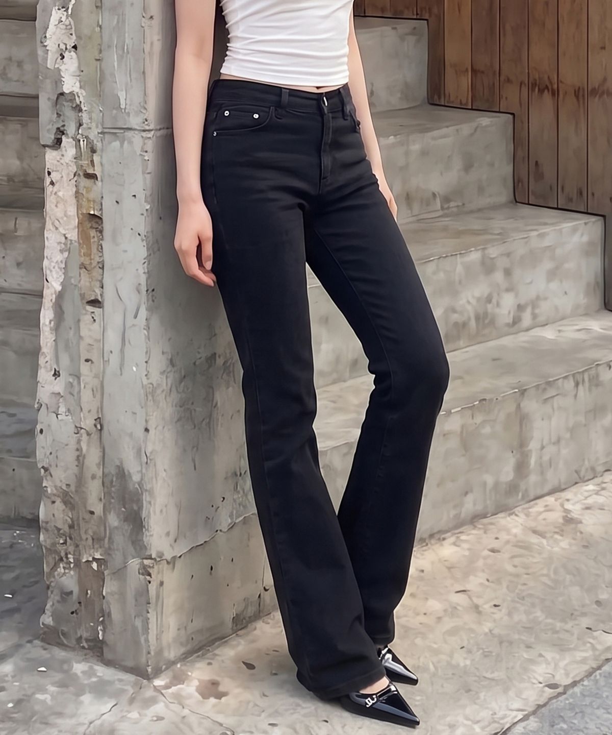 빼빼(BBAEBBAE) 골반볼륨 데일리 코튼 스판 부츠컷 면팬츠  2COLOR