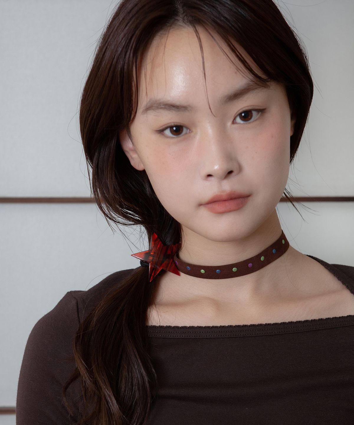지지(GEEGEE) star aurora hair strap - red brown