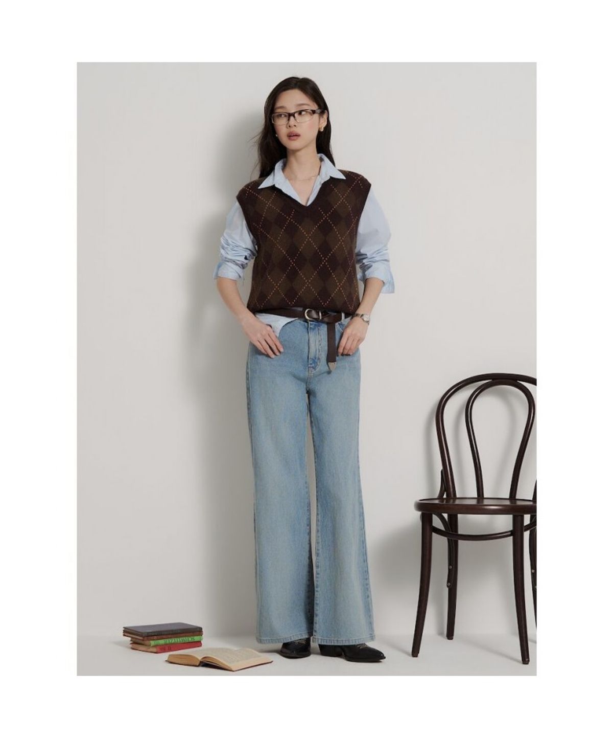 빈폴 레이디스(BEANPOLE LADIES) 아가일 니트 베스트  브라운 (BF695UC02D)