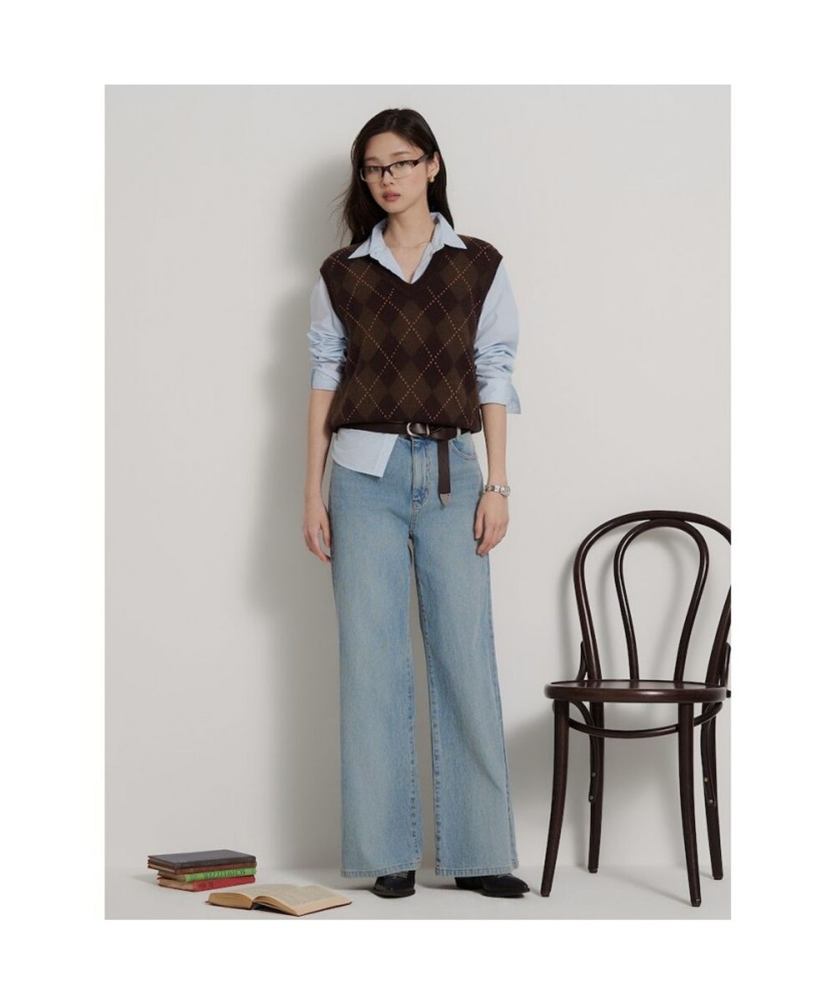 빈폴 레이디스(BEANPOLE LADIES) 아가일 니트 베스트  브라운 (BF695UC02D)