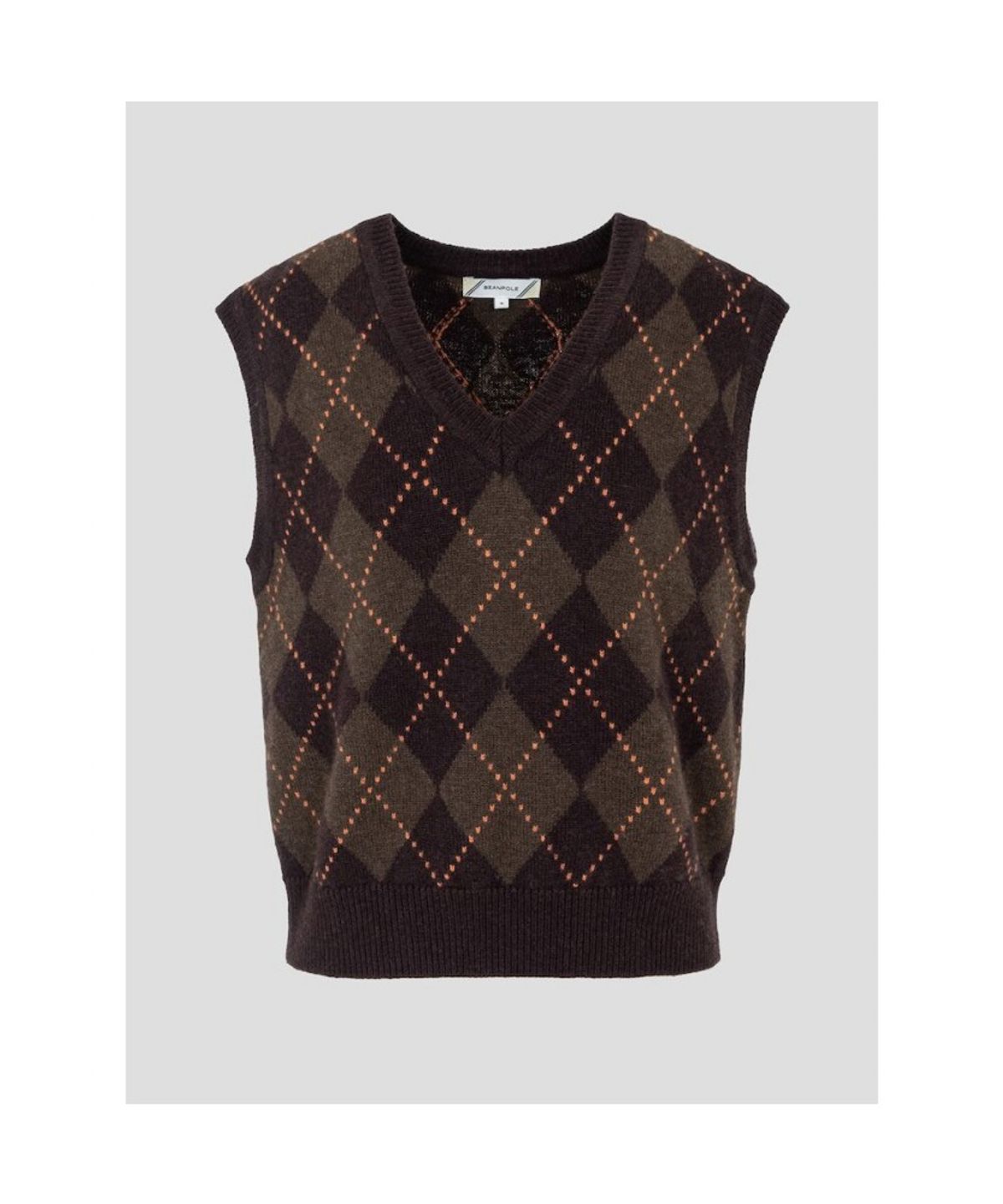빈폴 레이디스(BEANPOLE LADIES) 아가일 니트 베스트  브라운 (BF695UC02D)