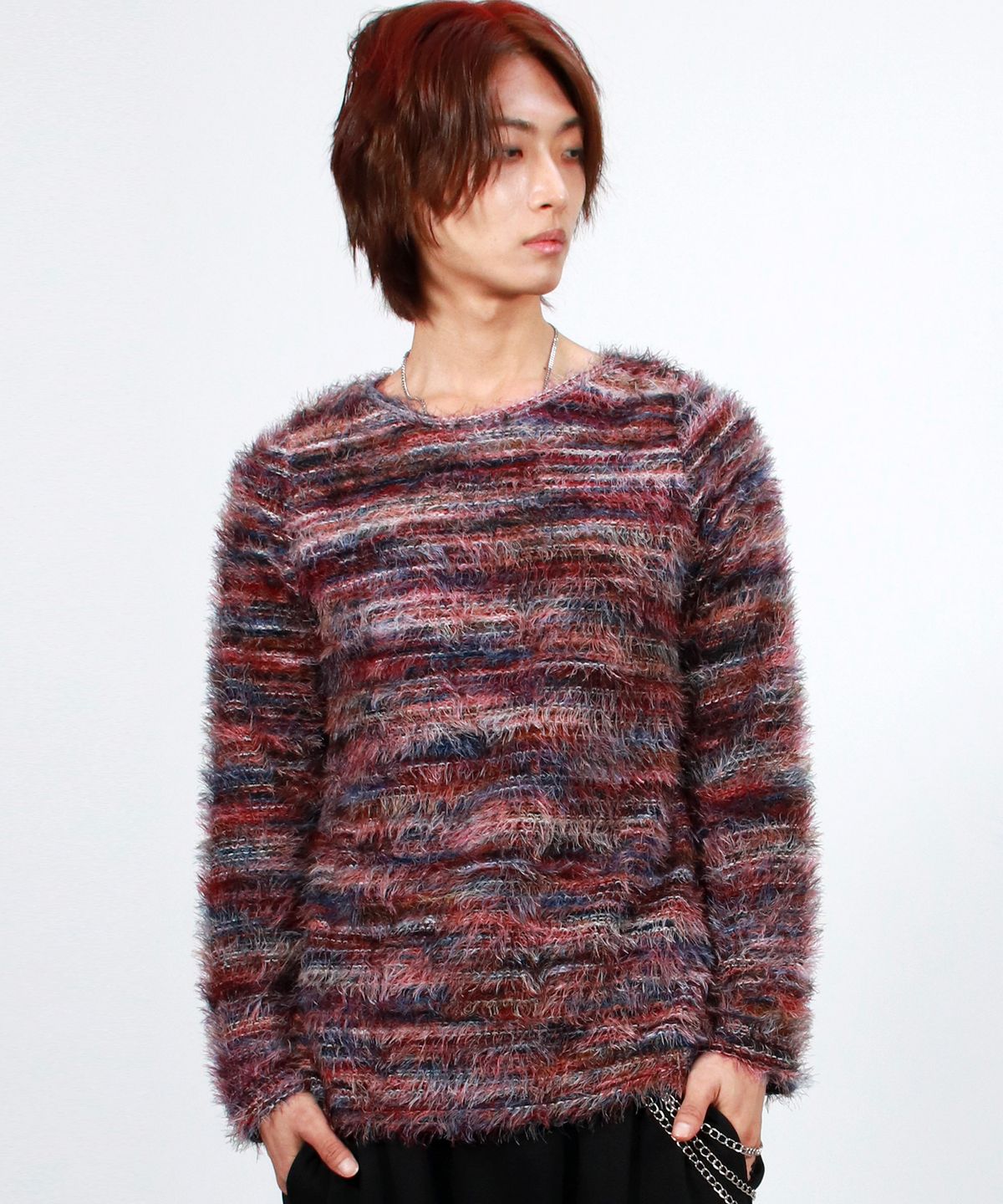 드마크(DEMARC) M Rainbow stripe boxy long sleeve knit pullover -  Pink