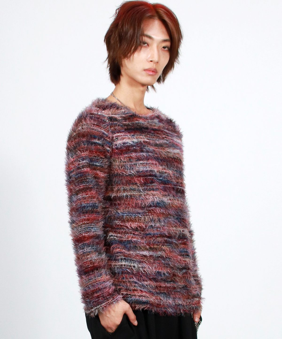 드마크(DEMARC) M Rainbow stripe boxy long sleeve knit pullover -  Pink